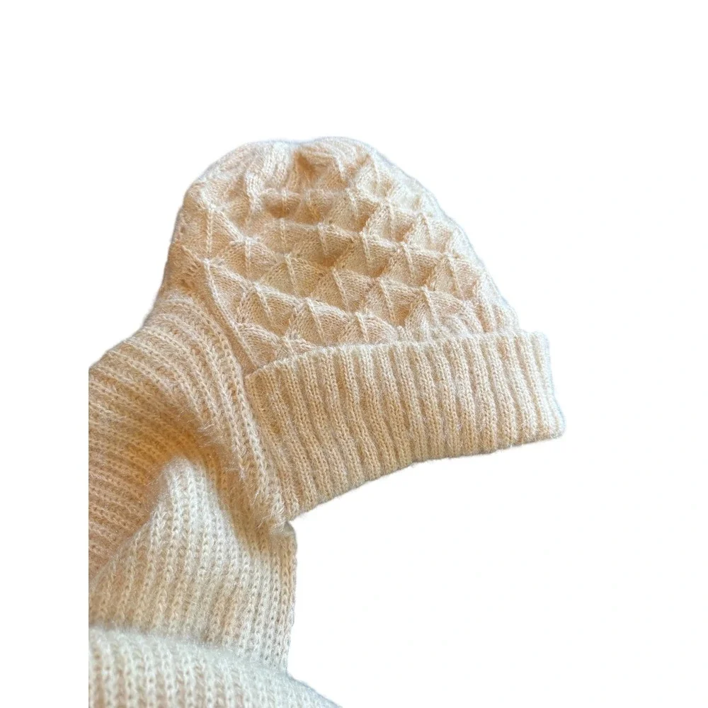 🌴 Cream Knit Hooded Scarf Faux Fur Lined Beanie Scoodie Ivory Winter Wrap